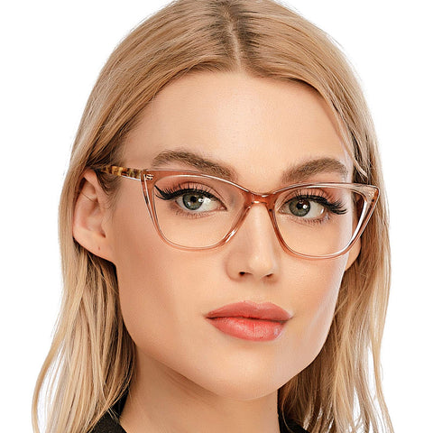 AQWANO Stylish Cat Eye Computer Reading Glasses Women Oversized Designer Blue Light Block Eyeglasses Readers Anti UV400 Eyestrain,Champagne 2.0
