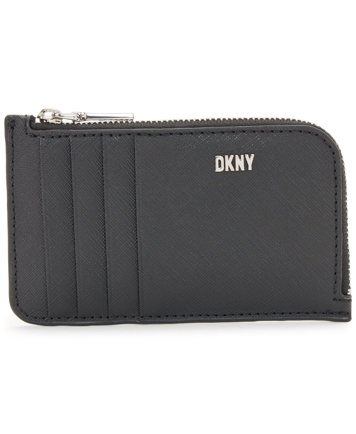 DKNY Women's Casual Phoenix Zip Classic Card Case, Black/Silver, One Size