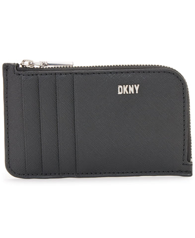 DKNY Women's Casual Phoenix Zip Classic Card Case, Black/Silver, One Size