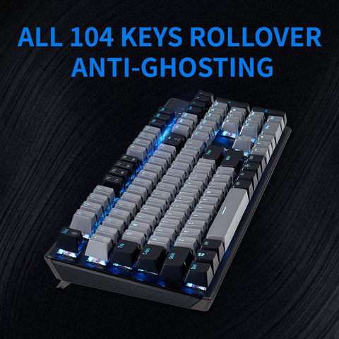 Hexgears GK715 Mechanical Gaming Keyboard 104 Keys, Kailh Box Switch Wired Mechanical Keyboard with Blue Backlit, Hot-Swappable, Double Shot ABS Keycaps, Anti-Ghosting Waterproof Gaming Keyboard