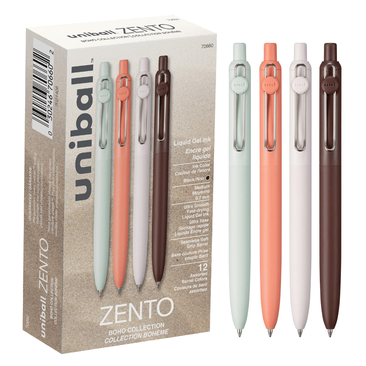 Uniball Zento Gel Ink Rollerball Pens, 12 Black Medium Point Smooth Writing Pens, Colored Japanese Pens, Boho Colors