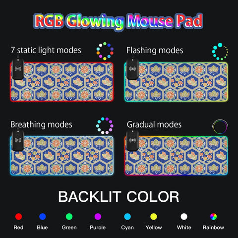 Butterfly Flower Wireless Charging Mouse Pad for Mobile Phone Extra Large Gaming Mousepad with 13 Lighting Modes Computer Mat for Gaming MacBook PC Laptop Desk Home Office