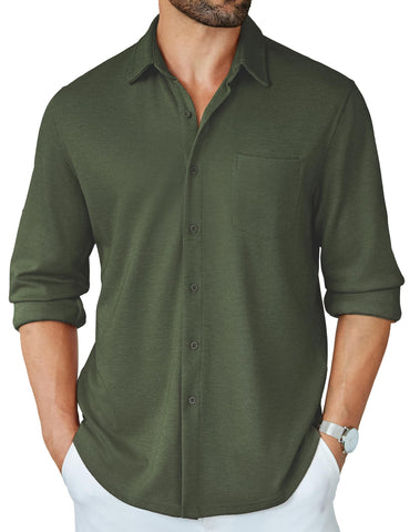 COOFANDY Men's Untucked Shirt Untucked Tuckless 4 Way Strechy Lightweight Shirts Dark Green