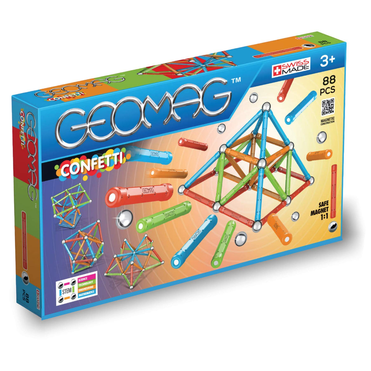 GEOMAG Magnetic Sticks and Balls Building Set | 88 Piece | Magnet Toys for STEM | Creative, Educational Construction Play | Swiss-made Innovation | Confetti | Age 3+
