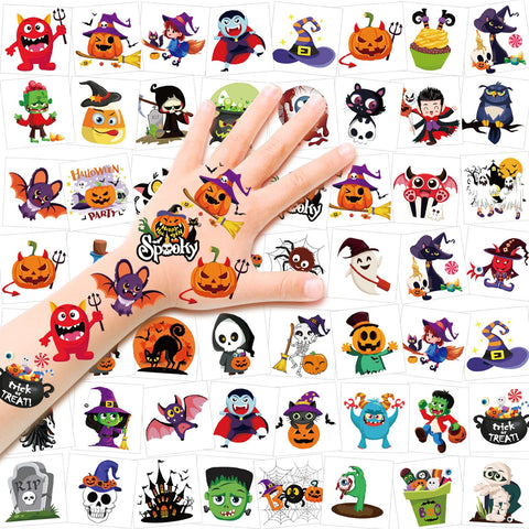 HOWAF Halloween Temporary Tattoos for Kids, 96 Pieces Halloween Fake Tattoos Pumpkin Bat Spider Patterns for Halloween Party Favor & Goody Bags Fillers, Waterproof Body Tattoos for Boys and Girls Decoration Supplies