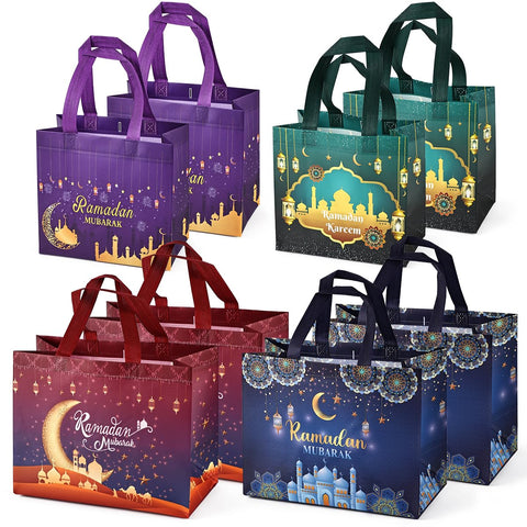 8PCS Ramadan Mubarak Reusable Gift Bags, Assorted Sizes Treat Bags with Handles, Ramadan Mubarak Party Bags, Multifunctional Non-Woven Ramadan Bags for Gifts Wrapping, Ramadan Kareem Party Supplies