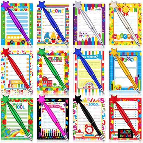 Eaasty 48 Pcs School Notepad Pen Set Cute School Gifts Bulk 24 School Mini Notebook 24 Shaped Ballpoint Pen for Student Classroom School Supplies Gift(Colorful,Back to School)