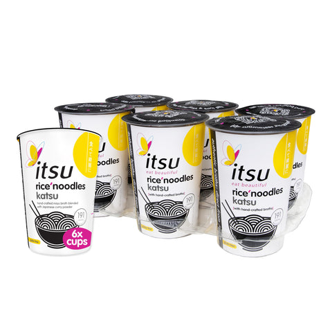 itsu Katsu Flavour Rice Noodles | Instant Noodle Cups | Pack of 6 | Authentic Japanese Flavour | Gluten-Free | Low-Calorie, Quick-to-Make Snack