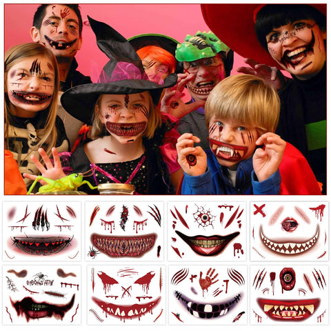 Konsait 12 Sheets Halloween Scar Tattoos Temporary Zombie Tattoos, Bleeding Wound Halloween Face Tattoos, Waterproof Halloween Tattoos for Adults Kids