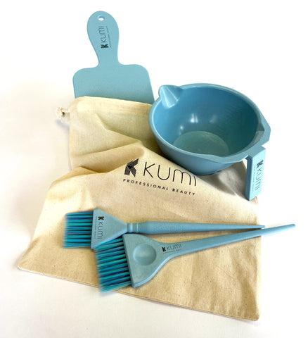Kumi Professional Wheat Eco-Friendly Blue 4 Piece Tint/hair dye Set - This hair dye bowl and brush kit is ideal for professional or home use. Ideal home hair dye kit.