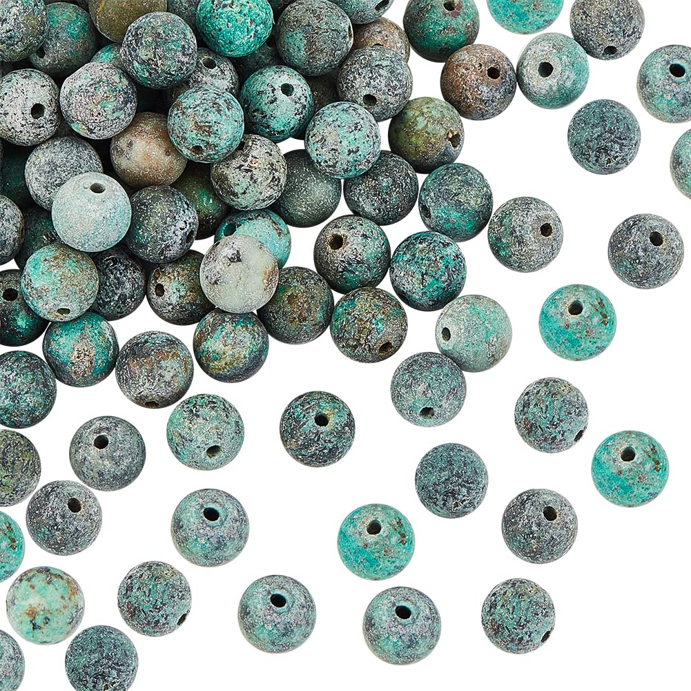 OLYCRAFT 100pcs 8mm Natural African Turquoise Beads Frosted Turquoise Jasper Beads Round Loose Gemstone Beads Energy Stone for Bracelet Necklace Jewelry Making