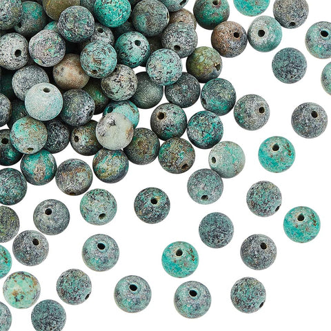 OLYCRAFT 100pcs 8mm Natural African Turquoise Beads Frosted Turquoise Jasper Beads Round Loose Gemstone Beads Energy Stone for Bracelet Necklace Jewelry Making
