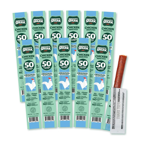 Mighty Spark Chicken Snack Sticks - Original Sea Salt & Pepper- 6g of Protein, No Antibiotics Ever, No Hormones Added, Gluten Free, Soy Free Meat Sticks - High Protein Keto Snacks, Weight Watchers Approved Snacks - 12 Count