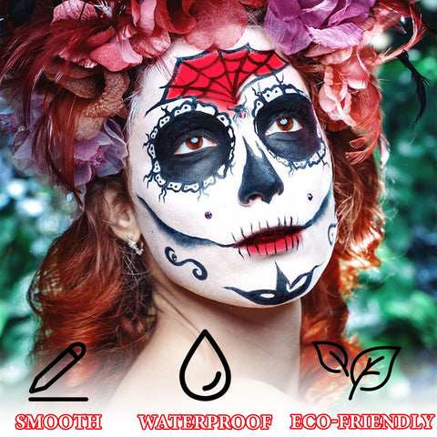 3 Pcs Halloween Face Paint Special Effects Makeup Kit,Water-based Black White Red Face Body Paint,Clown Cosplay SFX Joker Zombie White Makeup Professional Face Painting Kit for Adult