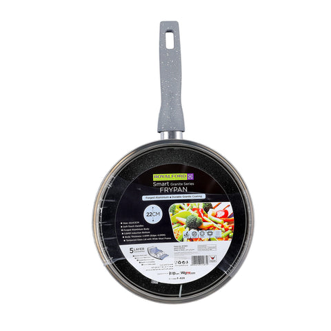 Royalford Non-Stick Frying Pan with Lid | Forged Aluminium Fry Pan | Induction Safe Granite Coating Skillet | Saute/Omelette Pan with Soft Touch Handle | Stir Fry Cookware Pan