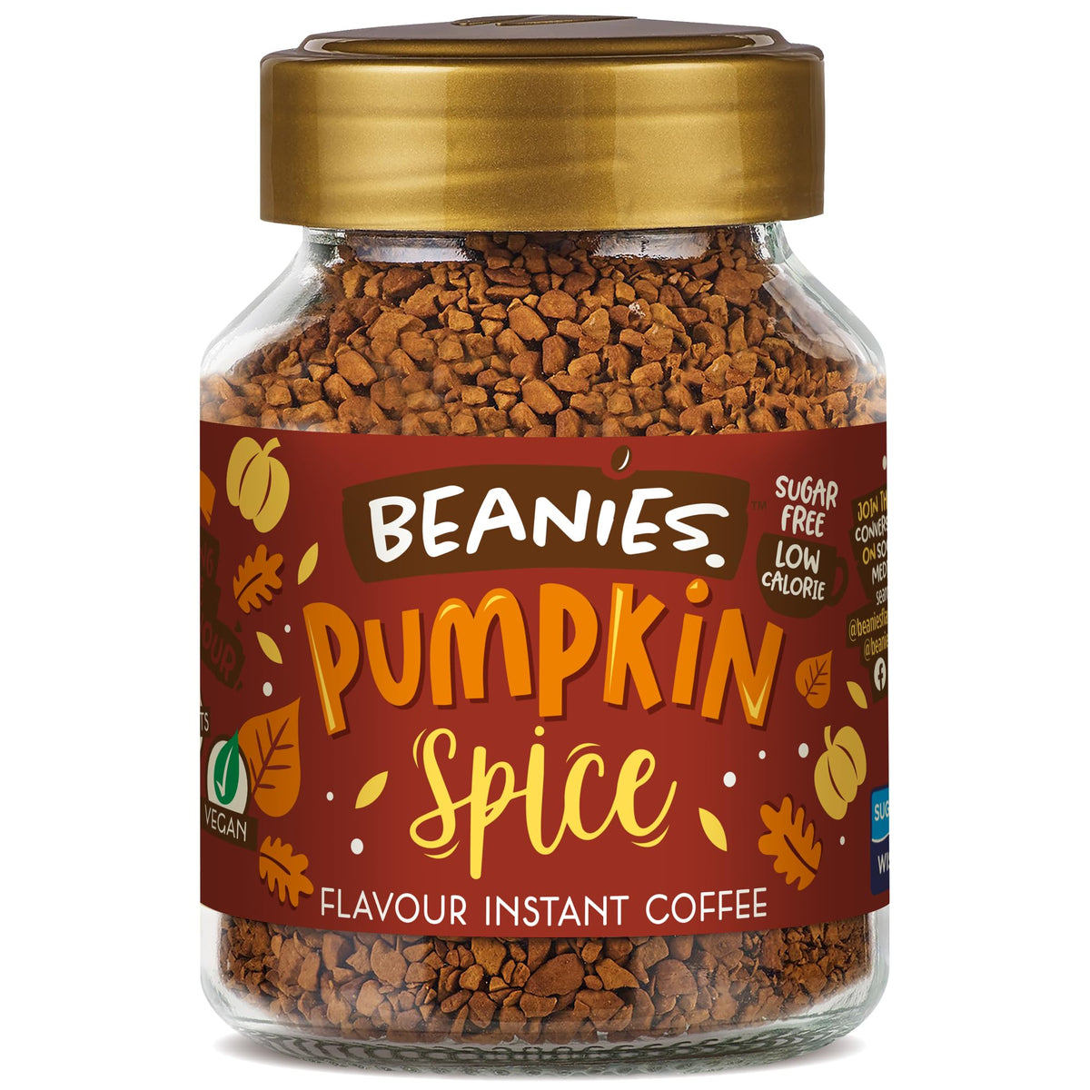 Beanies Instant Coffee Flavoured 50g, Freeze-Dried Granules, Quick & Easy to Brew, Nut-Free, Premium Taste,Rich in Flavour, Low-Calorie, Sugar-Free (50g, Pumpkin Spice)