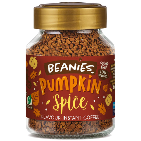 Beanies Instant Coffee Flavoured 50g, Freeze-Dried Granules, Quick & Easy to Brew, Nut-Free, Premium Taste,Rich in Flavour, Low-Calorie, Sugar-Free (50g, Pumpkin Spice)