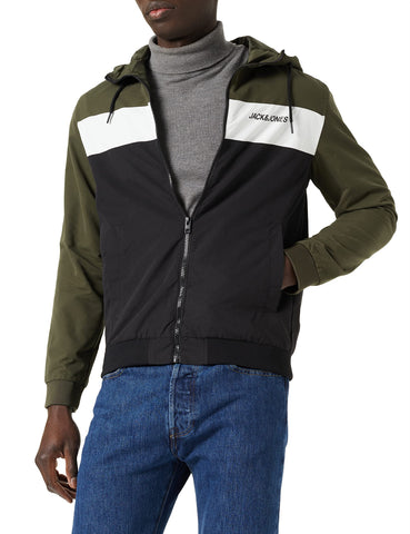 JACK & JONES Men's Jjerush Blocking Hood Bomber Jacket, Forest Night, XL