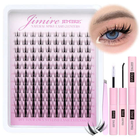 Cluster Lashes Kit Natural Look D Curl Manga Lash Clusters Fairy Eyelashes Individual Kit wirh Lash Bond and Seal 8-16MM 110 Pcs Wispy Lashes Individual Cluster Wet-Look Eyelash Clusters