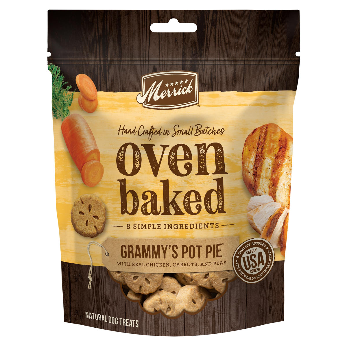 Merrick Oven Baked Dog Treats, Grammy's Pot Pie with Real Chicken, Carrots and Peas, Natural Dog Biscuits - 11 Oz. Bag