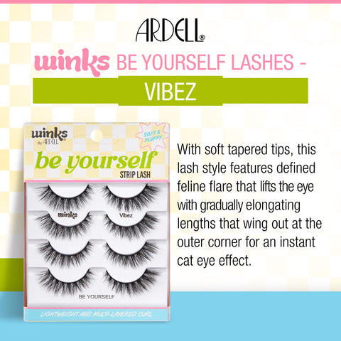 Ardell Winks Be Yourself Lashes Vibez, Bold & Expressive Black Strip Lash, 4-Pack