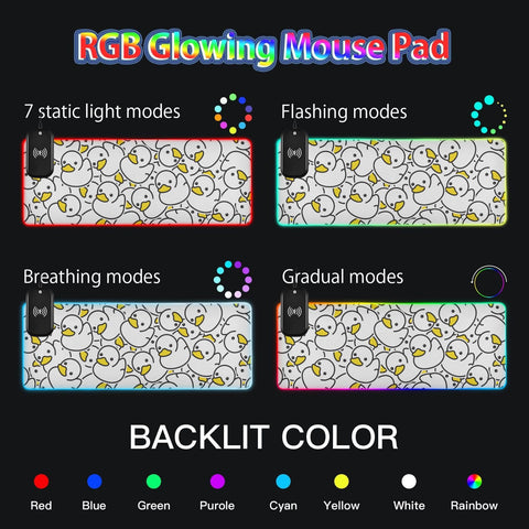 Cute Duck Wireless Charging Mouse Pad for Mobile Phone Extra Large Gaming Mousepad with 13 Lighting Modes Keyboard Mat for Office Home Gaming MacBook PC Laptop Desk