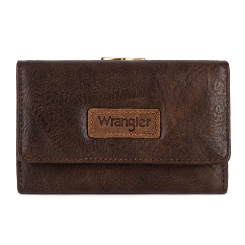 Wrangler Womens Trifold Wallet Women's Wallets Card Cases & Money Organizers Women's Wallet with Credit Card Holder Wallet & Coin Pouch for Women Ladies Femal Girls Coffee