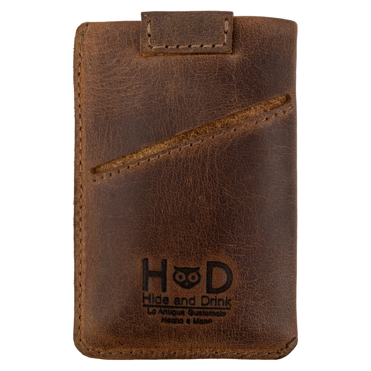 Hide & Drink, Vertical Card Sleeve, Holds Up Cards & Folded Bills, Pocket Wallet, Card & Cash Organizer, Full Grain Leather, Handmade, Bourbon Brown