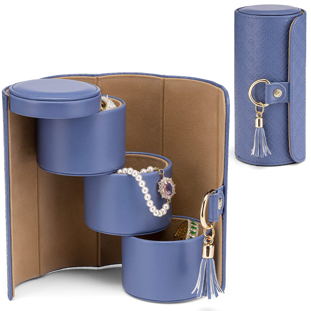 Vlando Travel Jewellery Case, Faux Leather Jewellery Rolls Jewellery Organiser for Rings, Earring, Necklaces,Bangle, Gift for Women, Couples, Friends