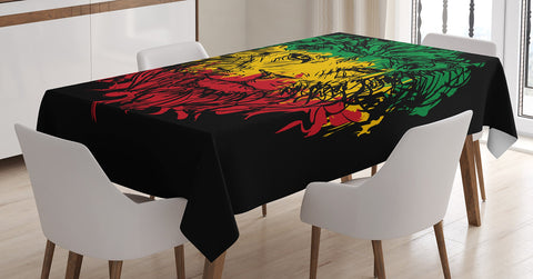 Ambesonne Rasta Tablecloth, Ethiopian Flag Colors on Grunge Sketchy Lion Head with Black Backdrop, Dining Room Kitchen Rectangular Table Cover, 52" X 70", Lime Green