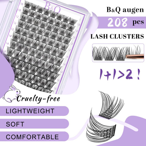 Lash Clusters 208 PCS Cluster Lashes Individual Lashes B01 Eyelash Extensions 10-18mm DIY Lash Extensions D Curl Volume Wispy Soft Comfortable Band False Lashes (D-10-18MIX,B01)