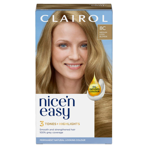 Clairol Nice'n Easy CrÃ¨me, Natural Looking Oil Infused Permanent Hair Dye, 8C Medium Cool Blonde