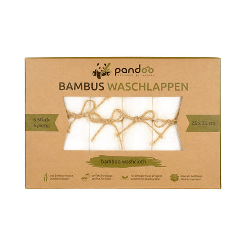 pandoo 100% Bamboo Baby washcloth - Cuddly Soft, dye Free, Hypoallergenic & Antibacterial for Sensitive Baby Skin - 25x25cm White - 6 Pieces