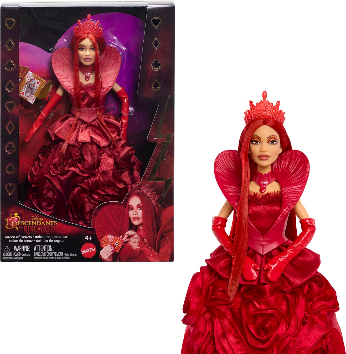 Mattel Disney Descendants: The Rise of Red - Queen of Hearts Fashion Doll with Movie-Inspired Royal Gown & Accessories, Includes Doll Stand