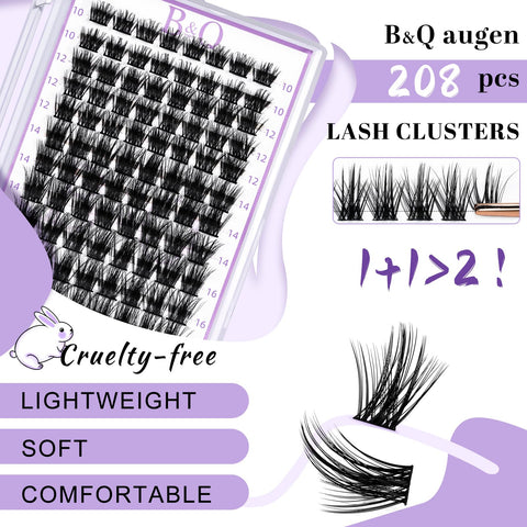 Lash Clusters 208 PCS Cluster Lashes Individual Lashes B28 Eyelash Extensions 10-18mm DIY Lash Extensions D Curl Volume Wispy Soft Comfortable Band False Lashes (D-10-18MIX,B28)
