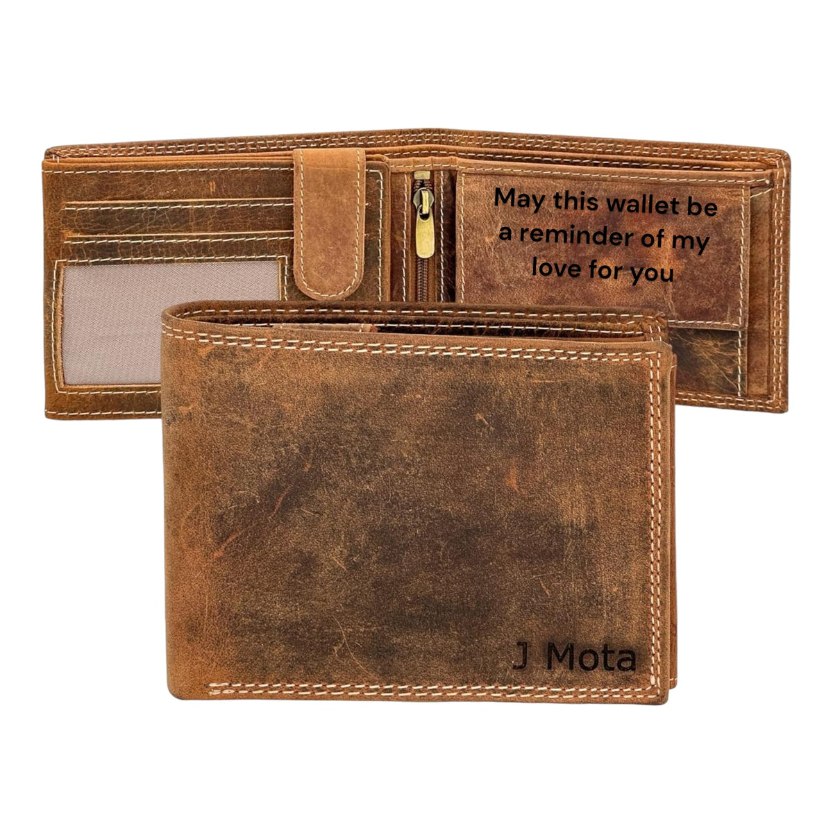 STARHIDE Personalized Custom Engraved Wallets Mens RFID Blocking Real Distressed Hunter Leather Coin Pocket Wallet (Brown)