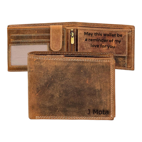 STARHIDE Personalized Custom Engraved Wallets Mens RFID Blocking Real Distressed Hunter Leather Coin Pocket Wallet (Brown)