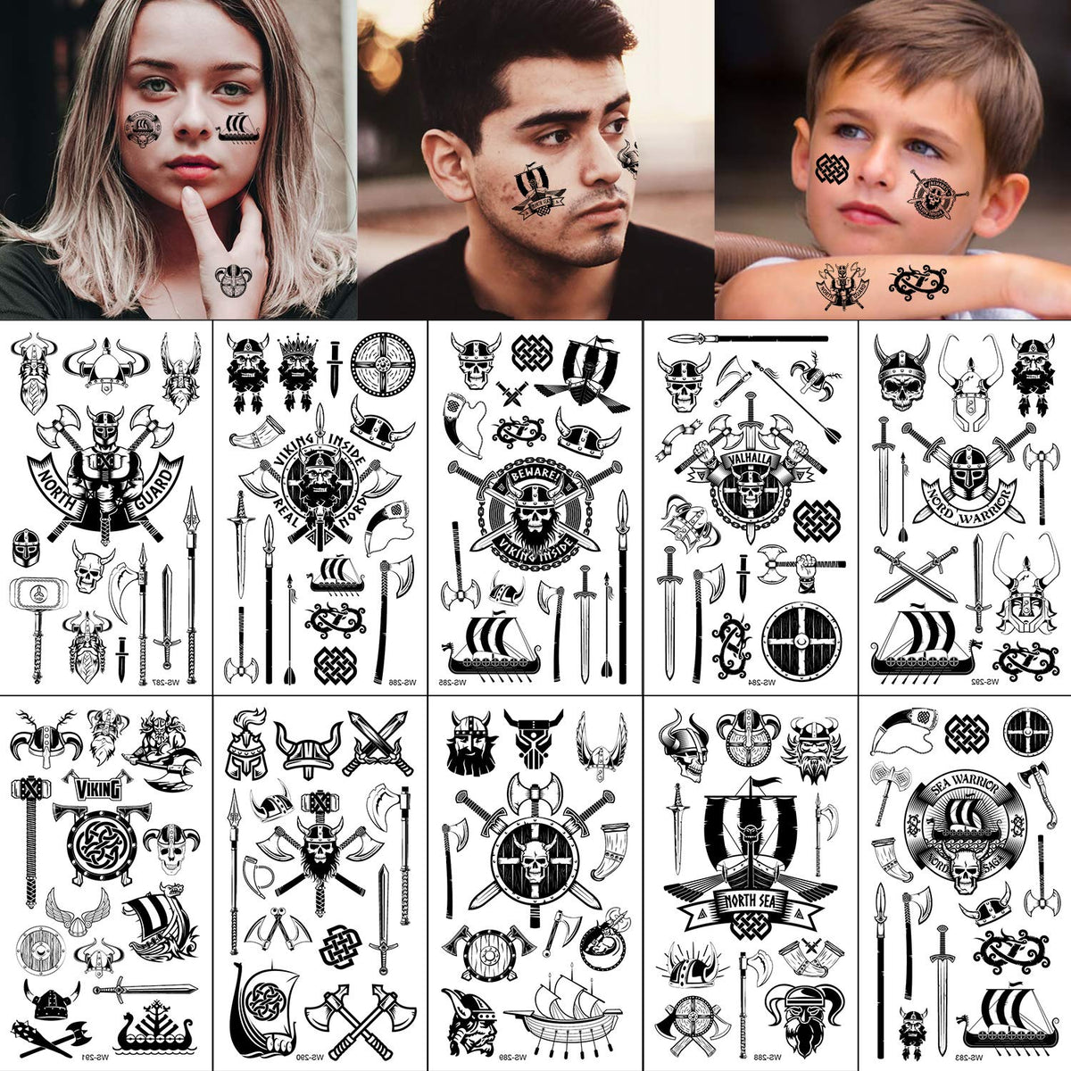 Konsait 130+ Tiny Pirate Temporary Tattoos, Black Viking Pirate Fake Tattoos Body Art Stickers for Girls Boys Kids Party Bag Filler Children's Birthday Gift Pirate Party Supplies Favors Face Hand Arm