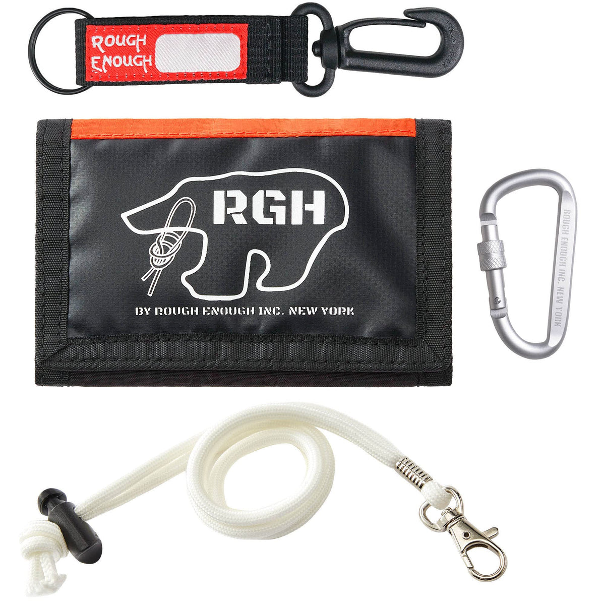 Rough Enough Boys Wallet for Teen Kids with Neck Lanyard Zipper Coin Purse Card Holder Waterproof Black Orange Glow in the Dark