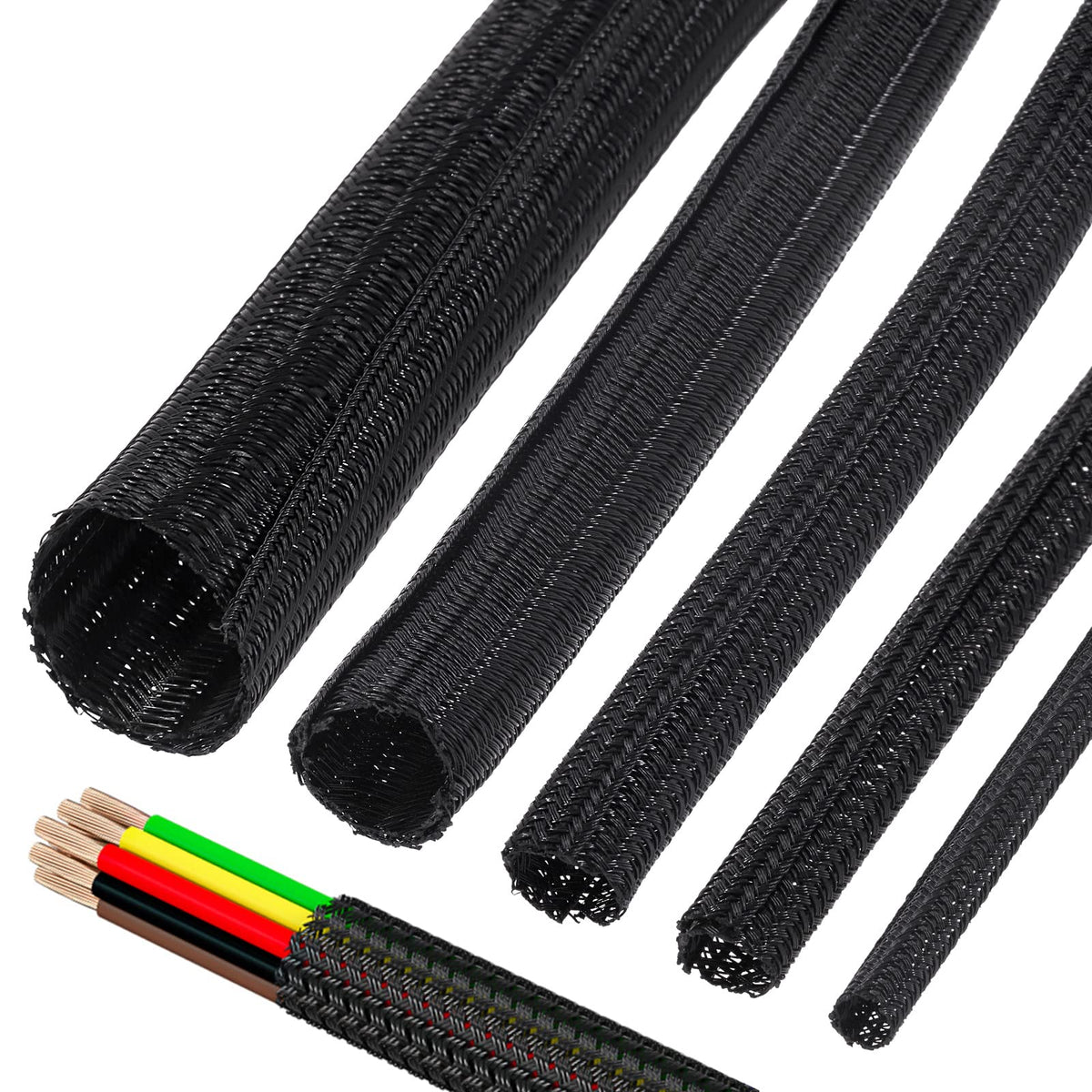 Tanstic 9.8Ft - 3/8 Inch Braided Cable Sleeve, Cord Protector Wire Loom Tubing Cable Sleeve Split Sleeving, Expandable Braided Sleeving for Computer USB Audio Video Cable