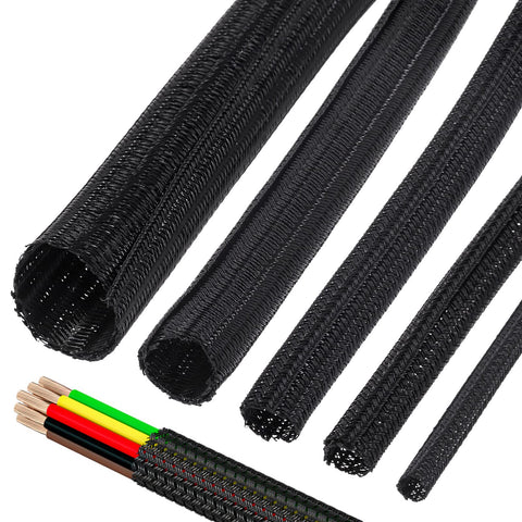Tanstic 9.8Ft - 3/8 Inch Braided Cable Sleeve, Cord Protector Wire Loom Tubing Cable Sleeve Split Sleeving, Expandable Braided Sleeving for Computer USB Audio Video Cable