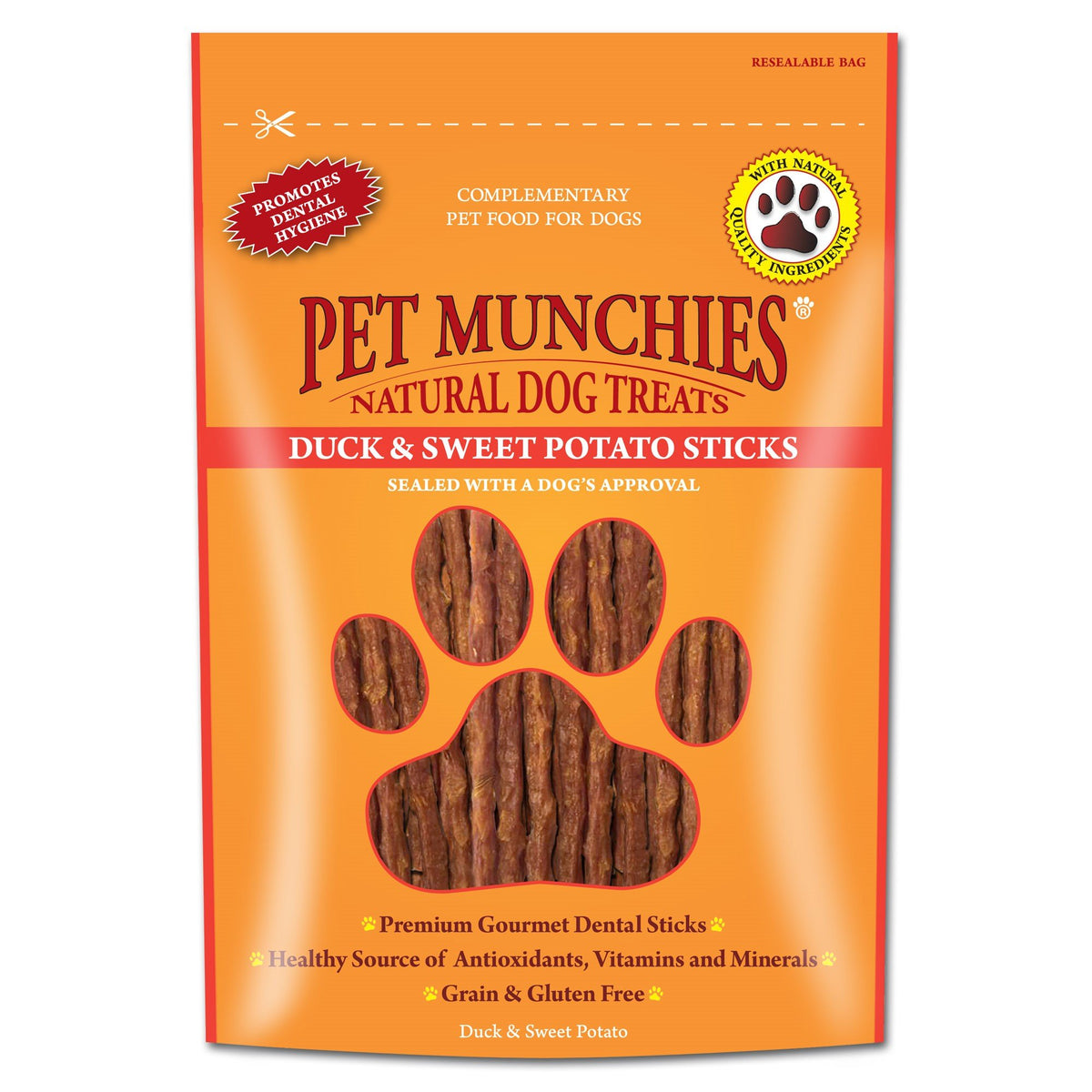 Pet Munchies Duck and Sweet Potato Dog Treats, Healthy Grain Free Dental Sticks with Natural Real Meat 90g (Pack of 8)