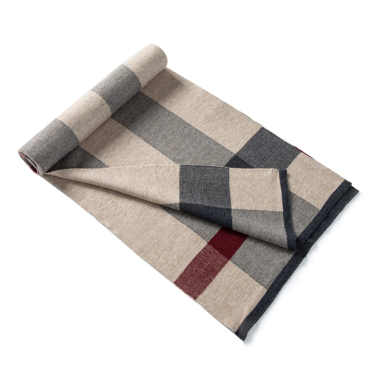 Lindoro Merino Wool Scarf for Men, Tartan Warm Lightweight Plaid Winter Long Scarves w/Gift Box (Camel & Grey)