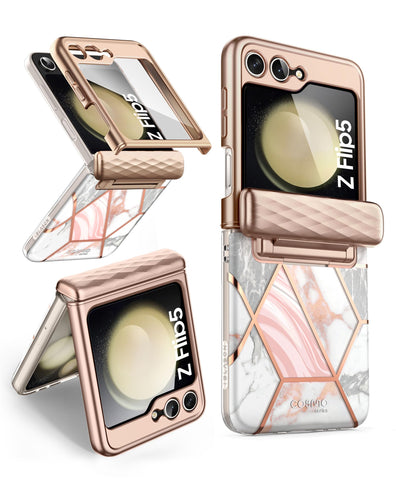 i-Blason Cosmo for Samsung Galaxy Z Flip 5 Case [Hinge Protection] [Built-in Front Screen Protector] [Support Wireless Charging] Stylish Protective Phone Case for Galaxy Z Flip 5 5G (2023), Marble