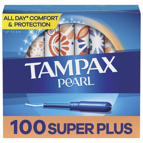 Tampax Pearl Tampons Super Plus Absorbency, With Leakguard Braid, Unscented, 50 Count x 2 (100 Count Total)