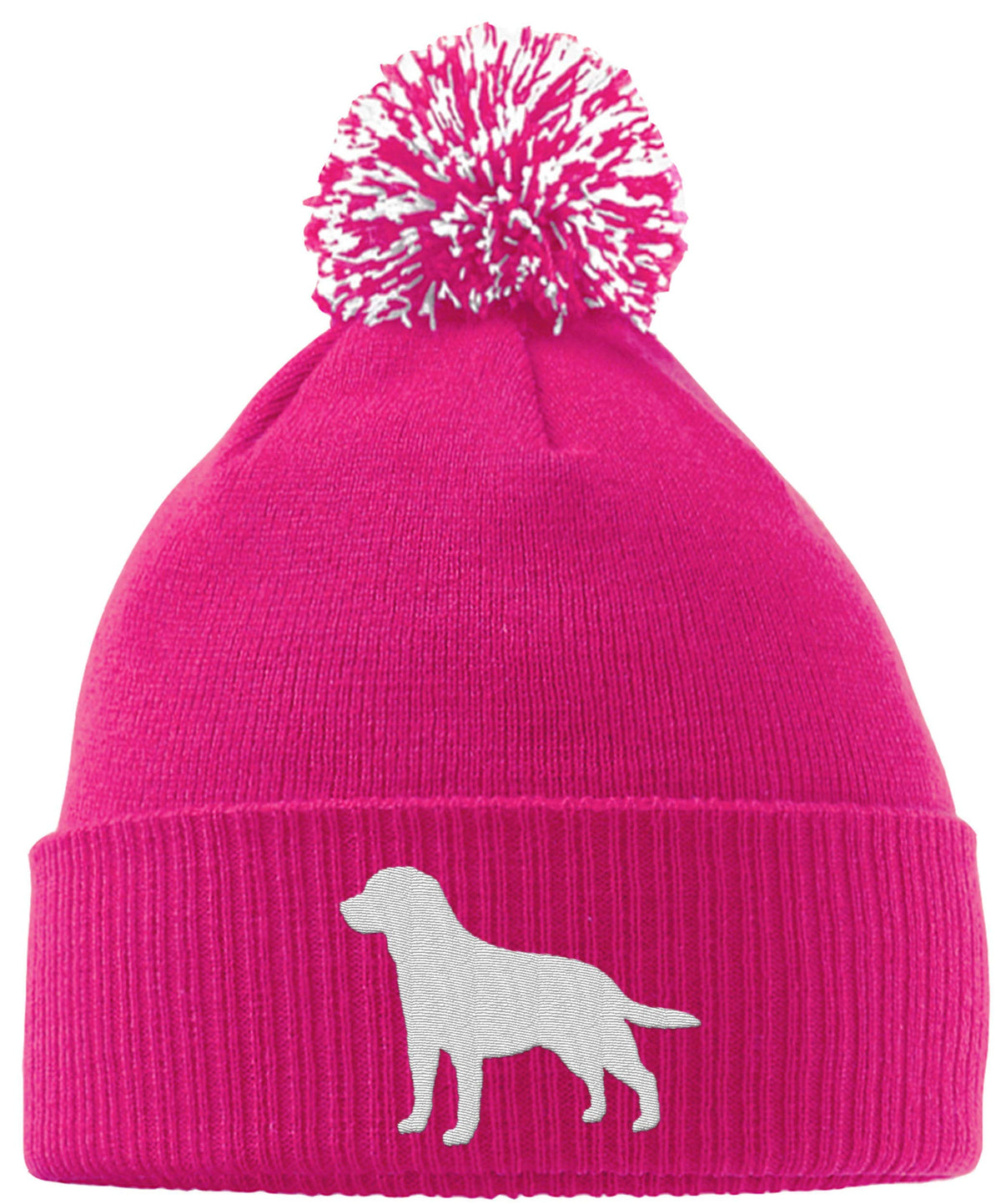 Hippowarehouse Labrador Logo Embroidered Beanie Hat with Bobble Fuchsia
