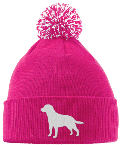 Hippowarehouse Labrador Logo Embroidered Beanie Hat with Bobble Fuchsia