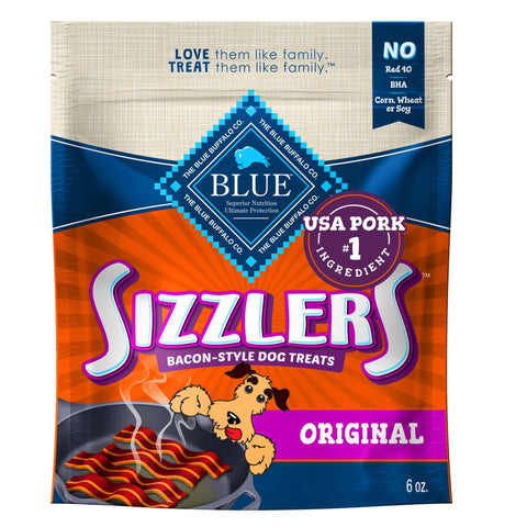 Blue Buffalo Sizzlers Natural Bacon-Style Soft-Moist Dog Treats, Original Pork 6-oz Bag