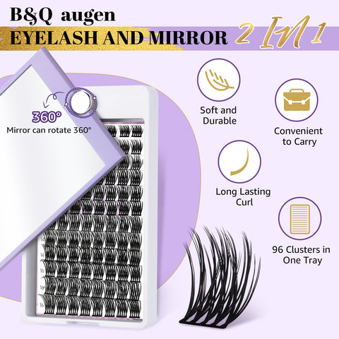 Diy Lash Extension Kit Q11 D Curl 8-16MIX 96 Pcs Travel Eyelash Extension Kit with 360ÃƒÆ’Ã¢â‚¬Å¡Ãƒâ€šÃ‚Â° Mirror Lashes Extension Kit 6 in 1 B&Q Lash Clusters Kit D Curl Lash Kit with Bond and Seal Remover (Kit,Q11)