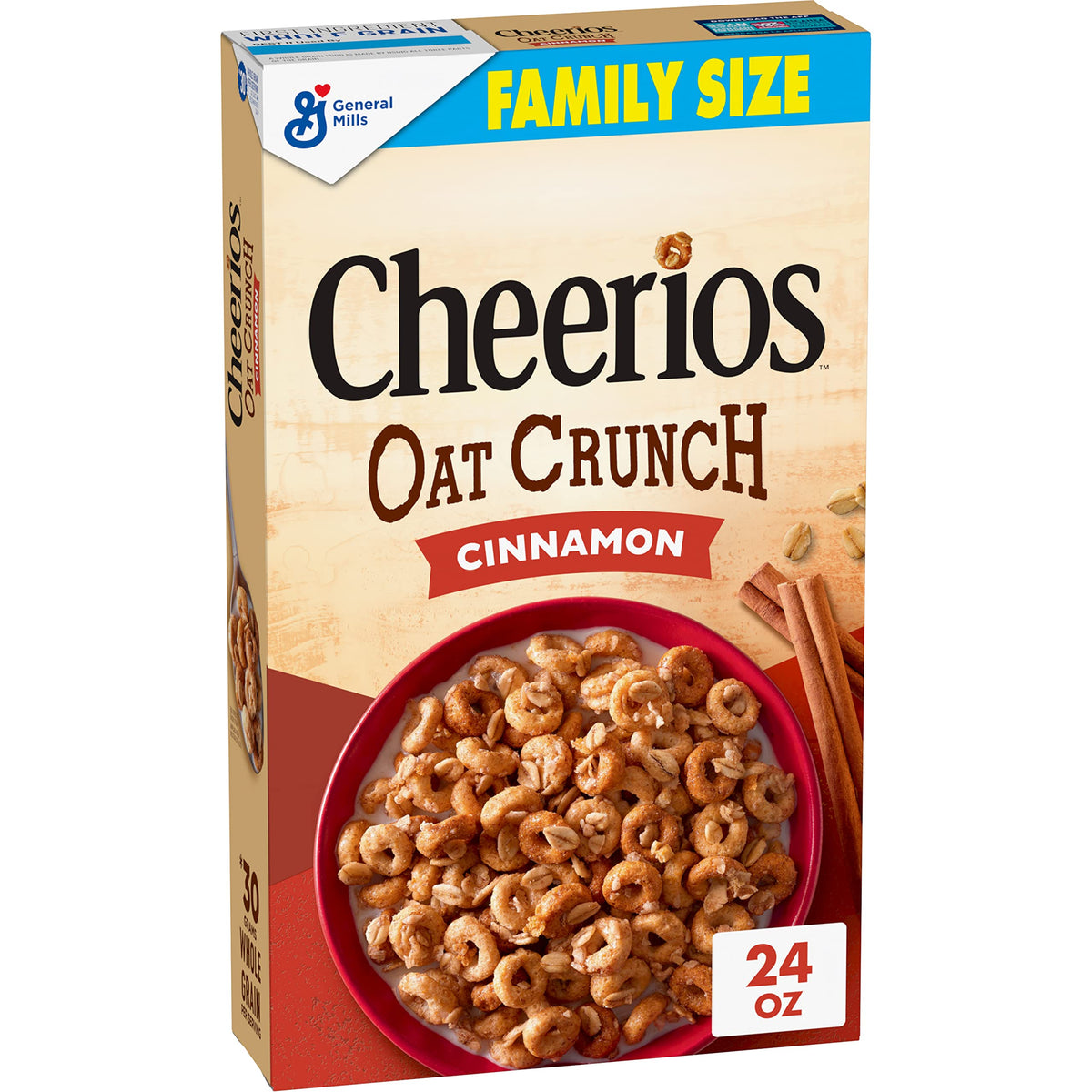 Cheerios Oat Crunch Cinammon Oat Breakfast Cereal, Family Size, 24 oz
